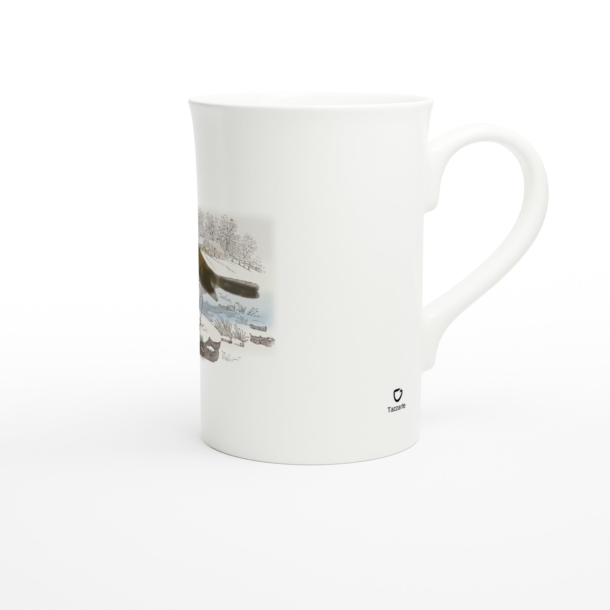 Tazzarte fine porcelain mug, right view with Tazzarte logo beside the handle