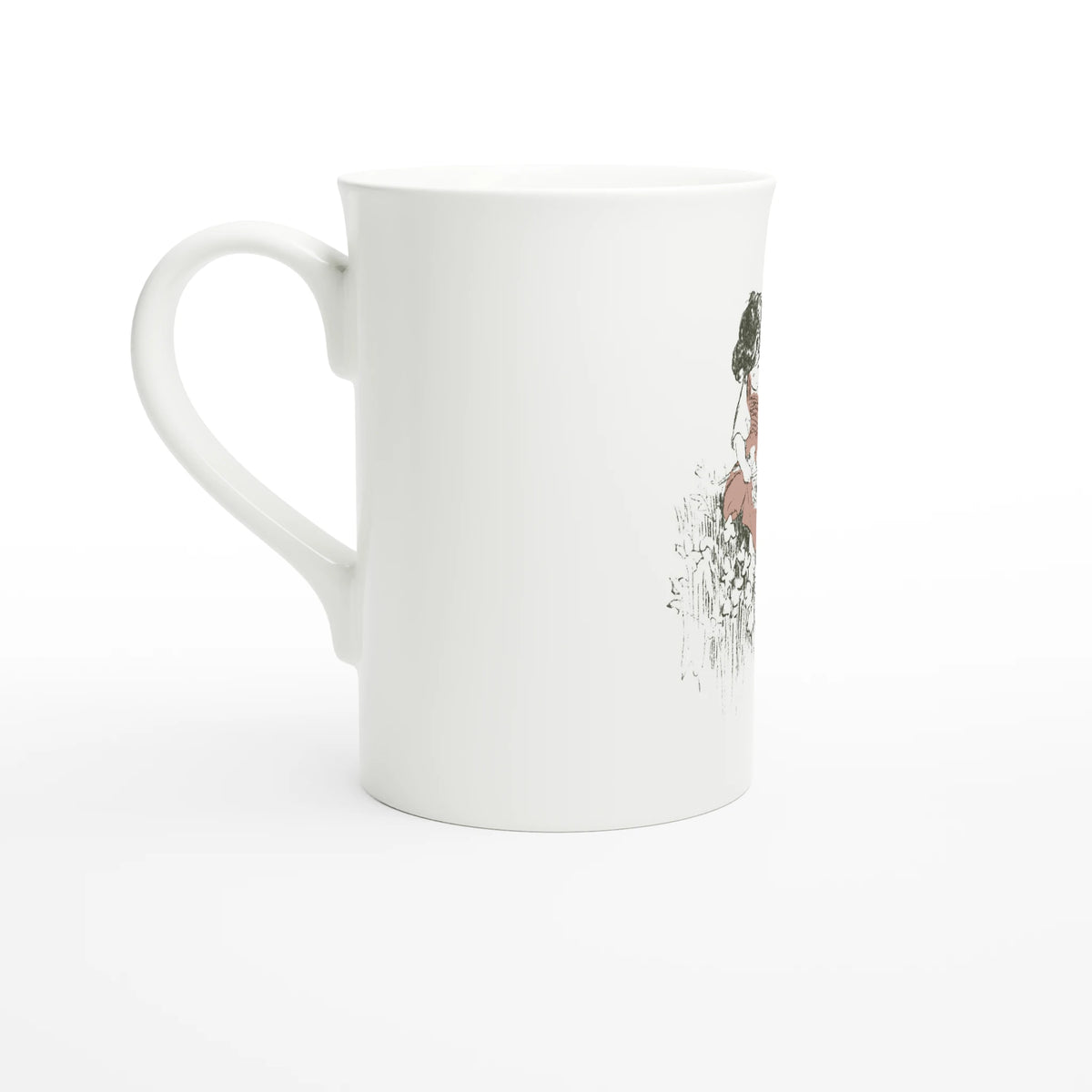 Heidi Picking Flowers – porcelain art mug seen from the side, handle on the right