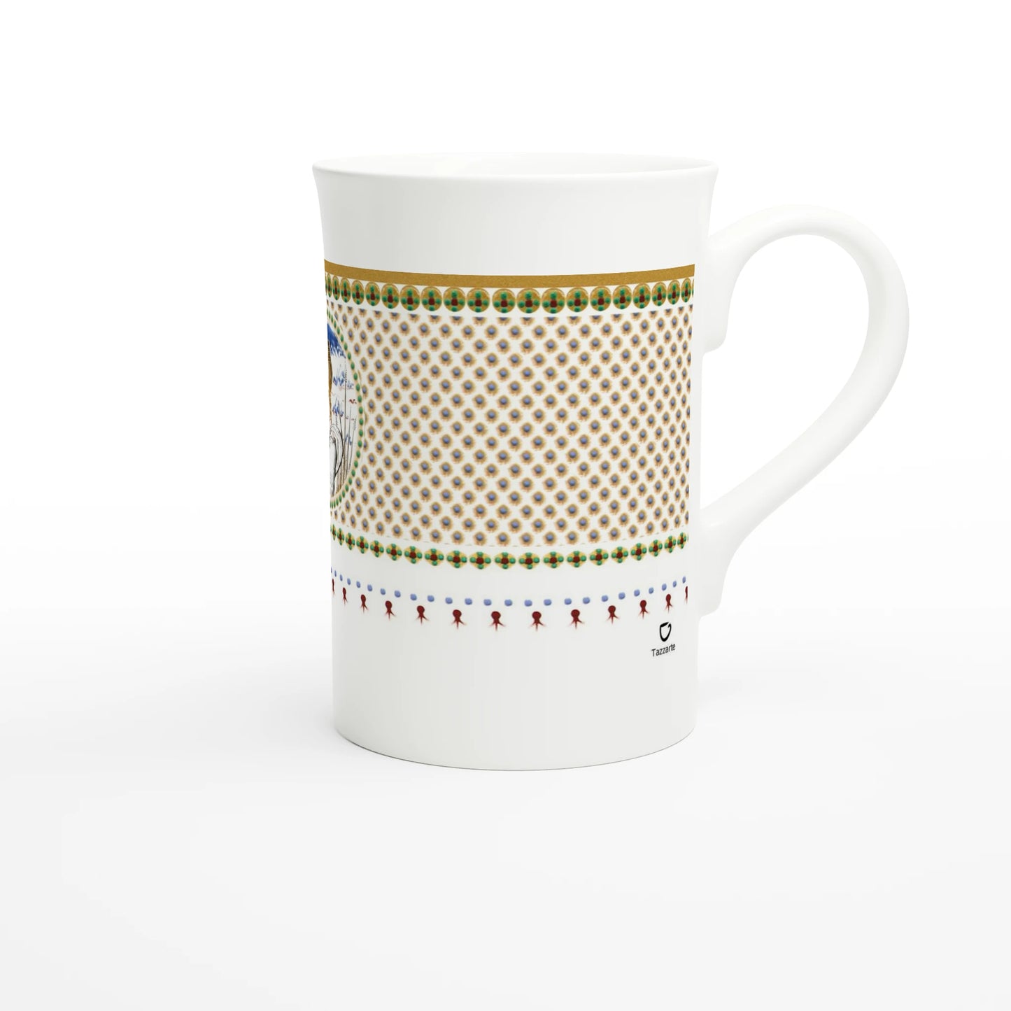 Venetian marriage beaker, c. 1480 – Tazzarte fine porcelain mug, right view with the Tazzarte mark