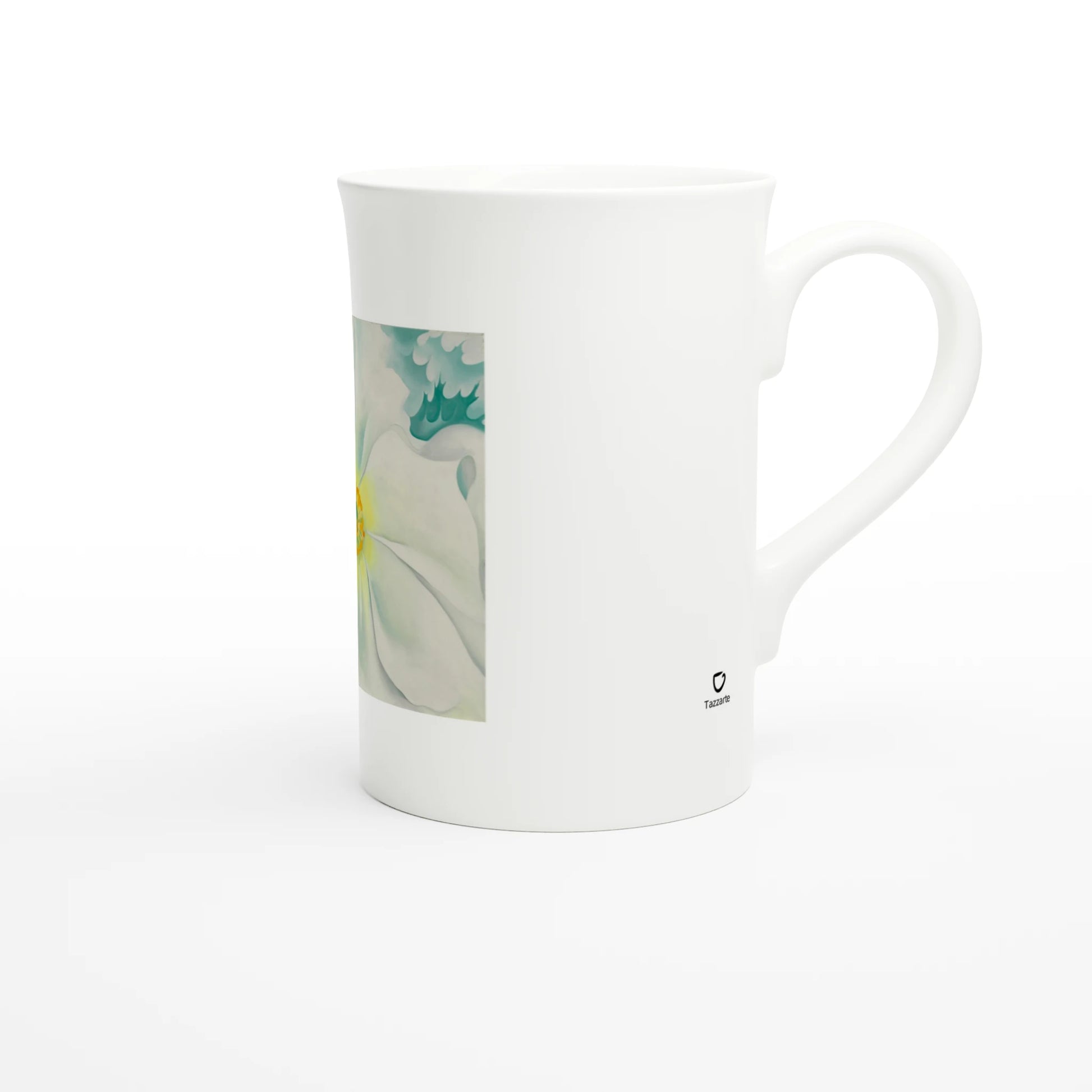 Georgia O'Keeffe – White Flower, 1929 – Tazzarte fine porcelain mug, handle at right with the Tazzarte mark