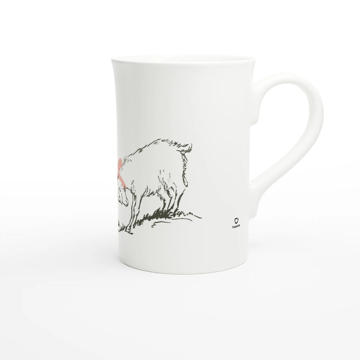 Two Goats with Pink Bows – porcelain art mug seen from the side, handle on the right