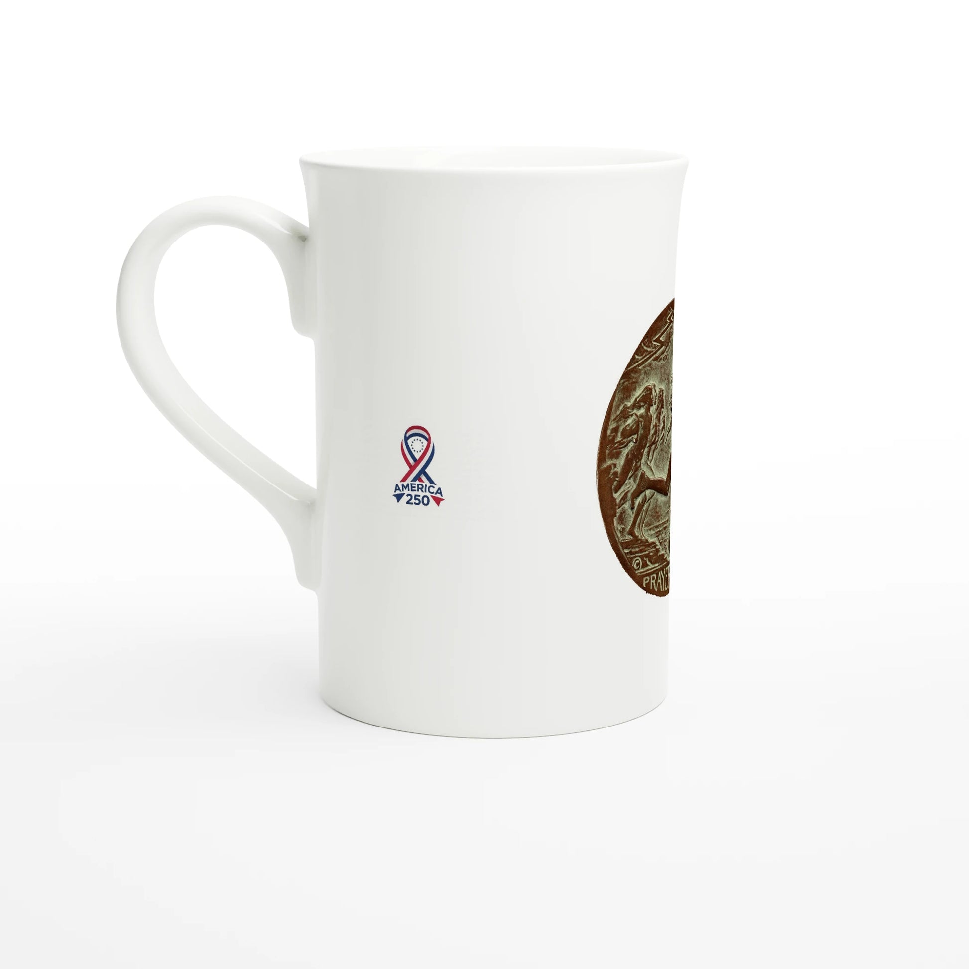 Tazzarte fine porcelain mug, left view with the America 250 emblem