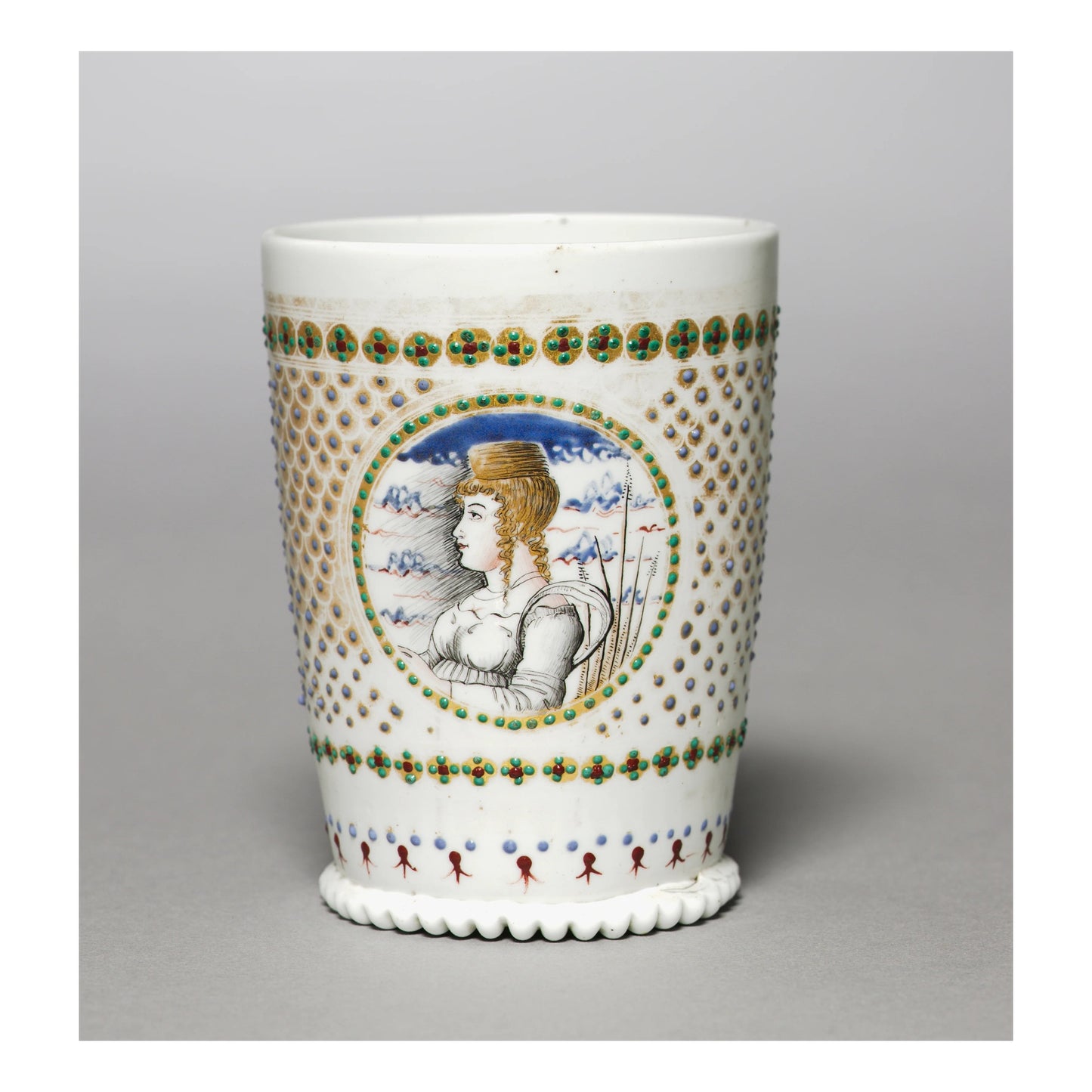 The source object: the Venetian lattimo marriage beaker of about 1480 in the Cleveland Museum of Art, inv. 1955.70, from which the ornament was taken