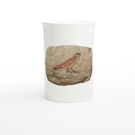 Egyptian ostracon with a sketch of a sparrow, c. 1470 BCE – Tazzarte fine porcelain mug, front view