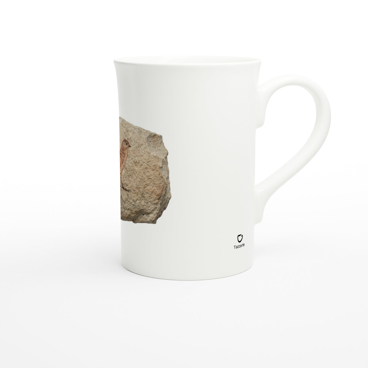 Tazzarte fine porcelain mug, right view with Tazzarte logo beside the handle