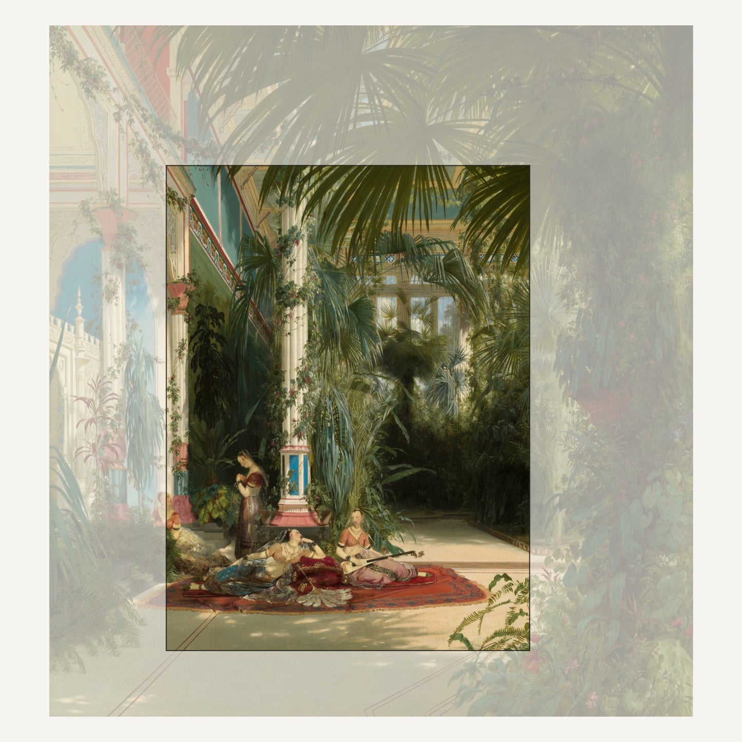 Carl Blechen, The Interior of the Palm House on the Pfaueninsel, 1834 – the complete canvas at the Art Institute of Chicago (1996.388); the marked section is the one carried on the mug