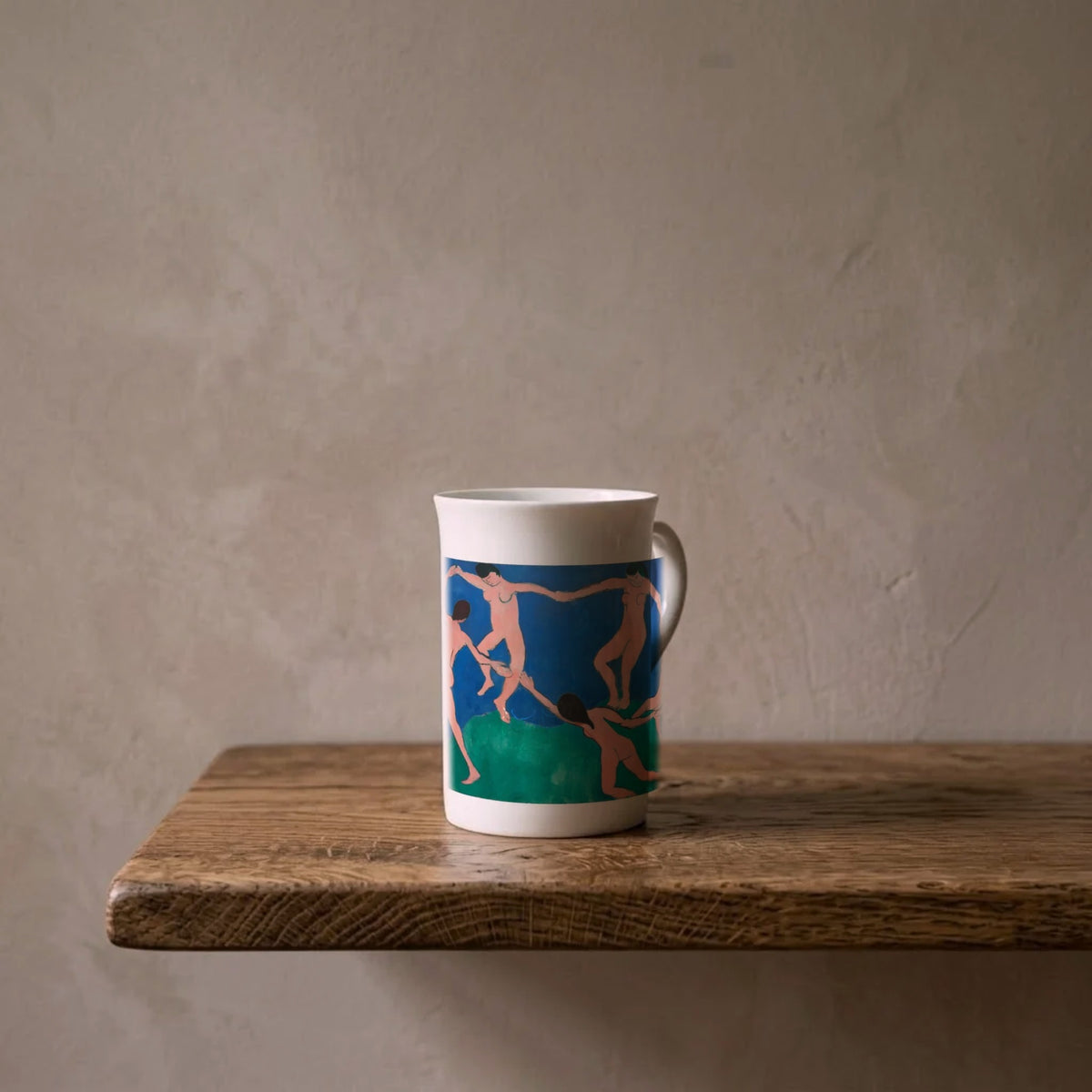 Henri Matisse: La Danse, 1909 – porcelain art mug on an oiled oak shelf against a limewashed wall