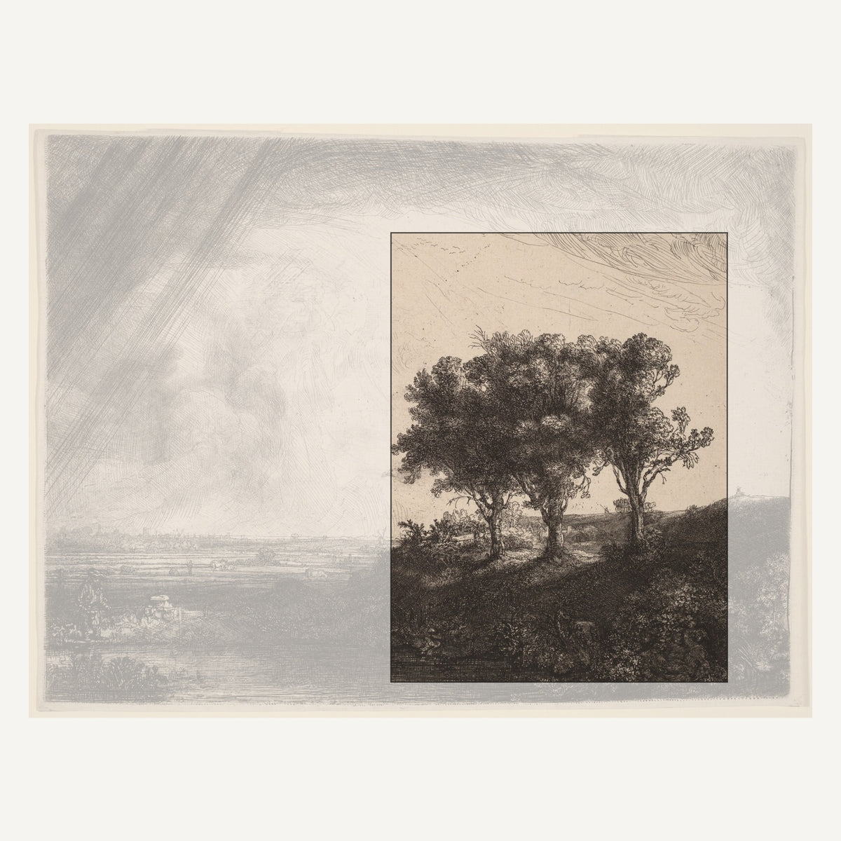 Rembrandt van Rijn, The Three Trees, 1643 – the complete etching at the National Gallery of Art, Washington; the marked section is the one carried on the mug