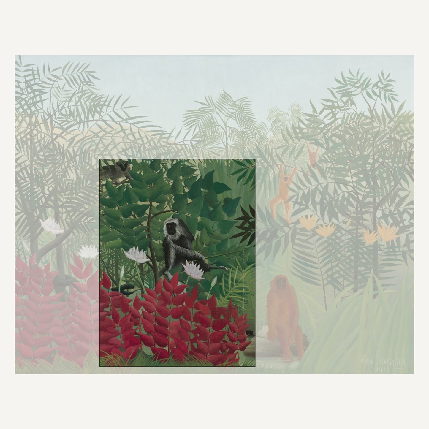 Henri Rousseau, Tropical Forest with Monkeys, 1910 – the complete canvas at the National Gallery of Art, Washington; the marked section is the one carried on the mug